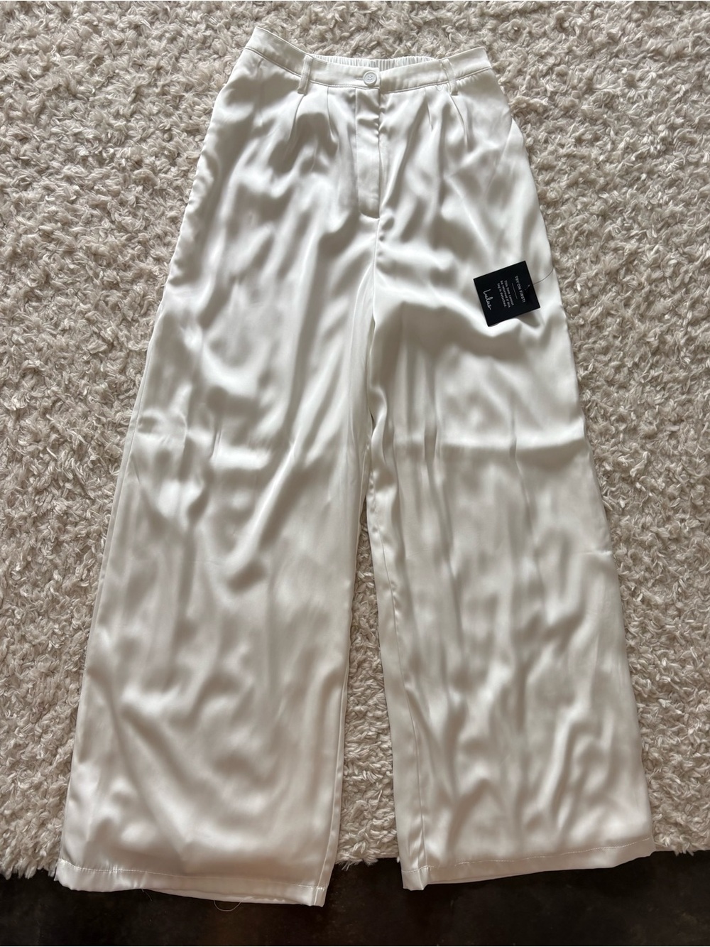 Lulu's White Elastic-Waist Satin Pants